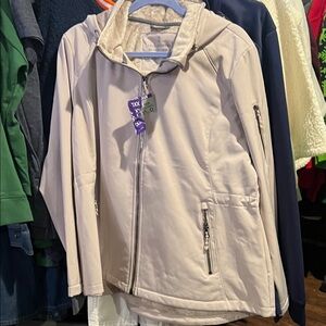 Ladies size 2xl free Country jacket, light tan color, attach hood 26 across